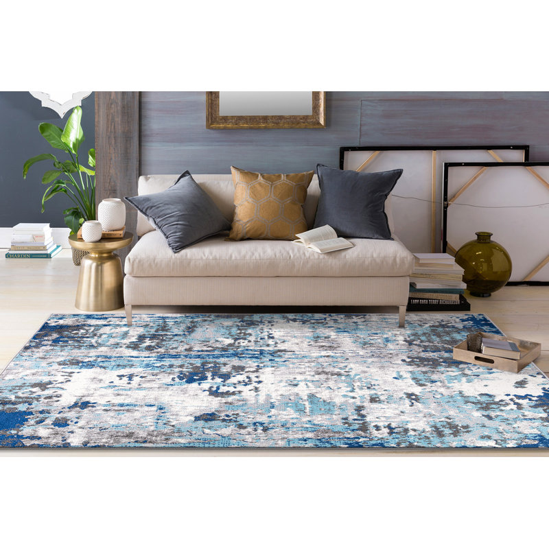 Steelside™ Chisinau Performance Blue/Gray/Ivory Rug & Reviews Wayfair